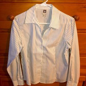 Anne Klein button down shirt, white w/ black  stripes, size medium